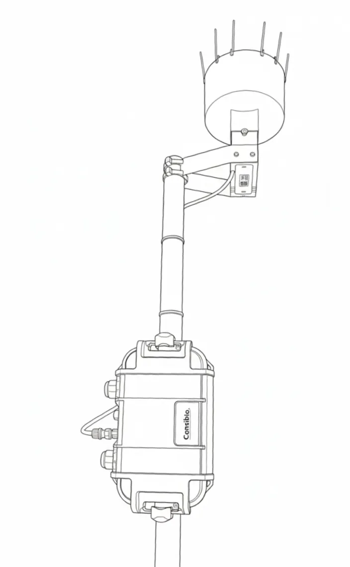 Consibio Rain Gauge and Logger WD-68 kit laid out before installation