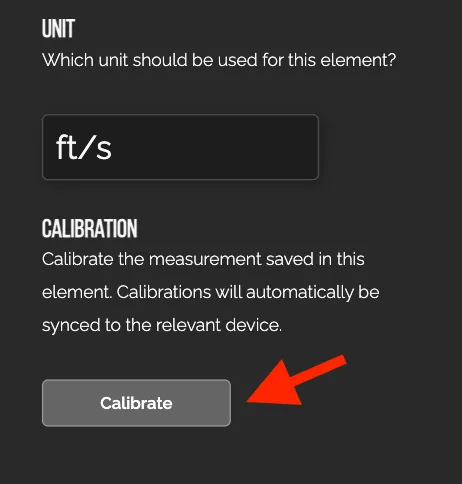 The velocity element settings with the Calibrate button