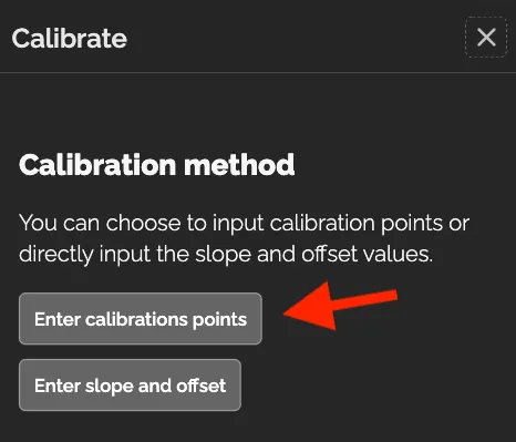 The calibration dialog with the Enter calibration points option