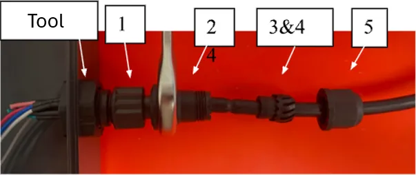 Part 2 of the M12 connector assembly being screwed onto part 1