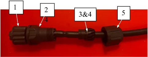 The two gaskets, parts 3 and 4, positioned for installation onto part 2 of the connector