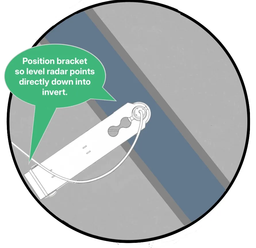 Radar bracket positioned so its mounting point faces directly down into the invert