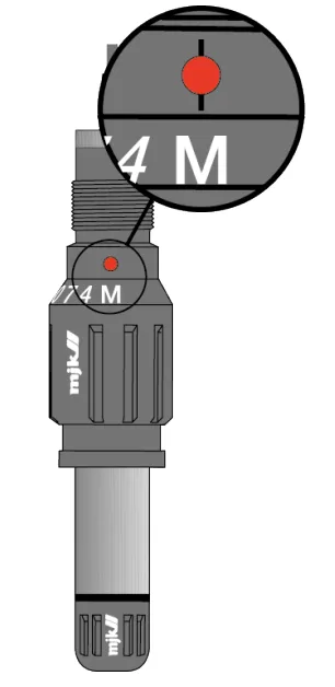 The MJK Phix probe out of solution, with the calibration ring turned so the red marker points at the M position