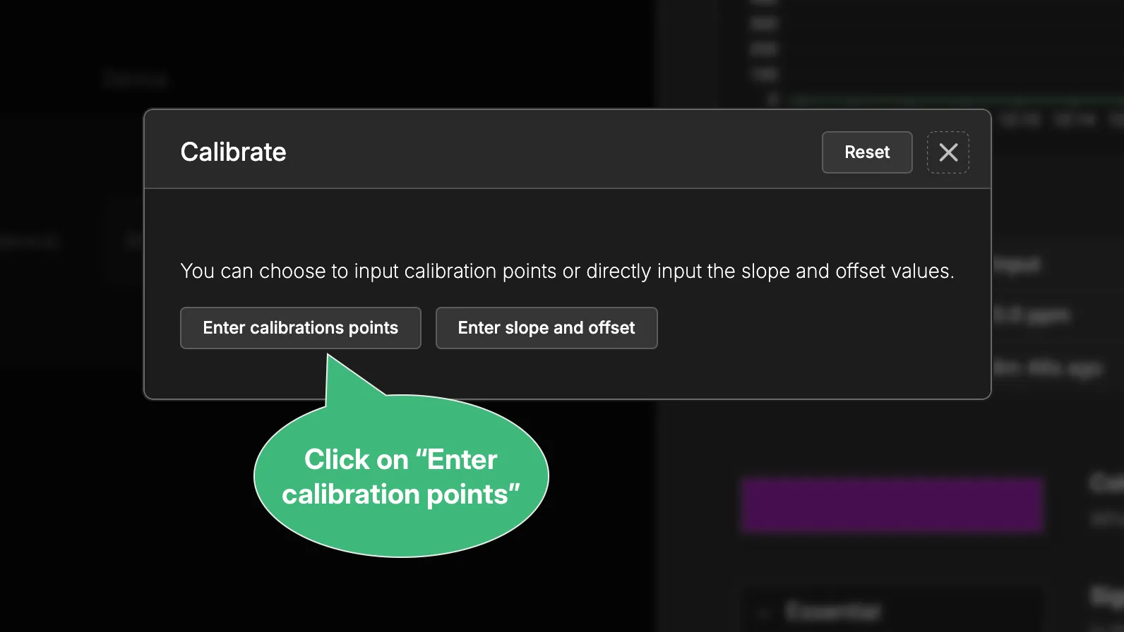 The calibration dialog with the Enter calibration points option