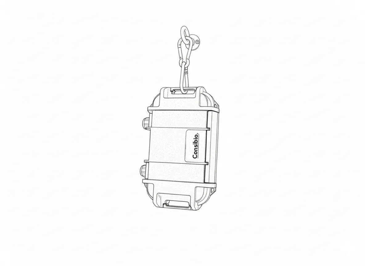 Carabiners fastening the Logger WD-68 to the mounting eyebolt