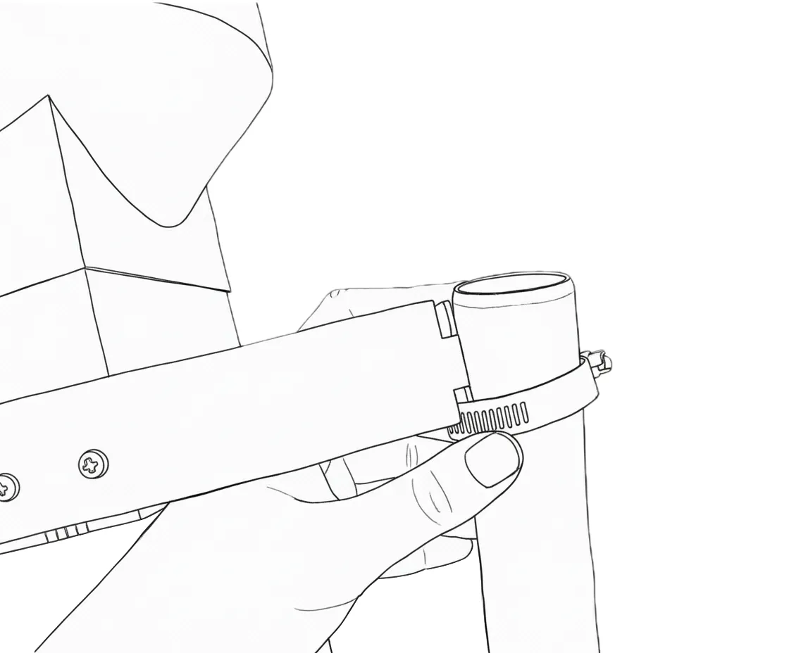 Rain gauge mounting bracket attached to a pole with a worm drive clamp