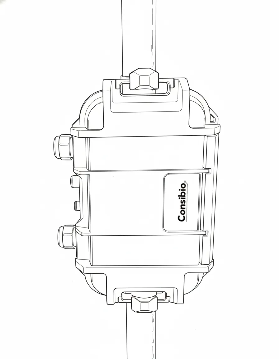 Logger WD-68 mounted on the pole using both the top and bottom brackets