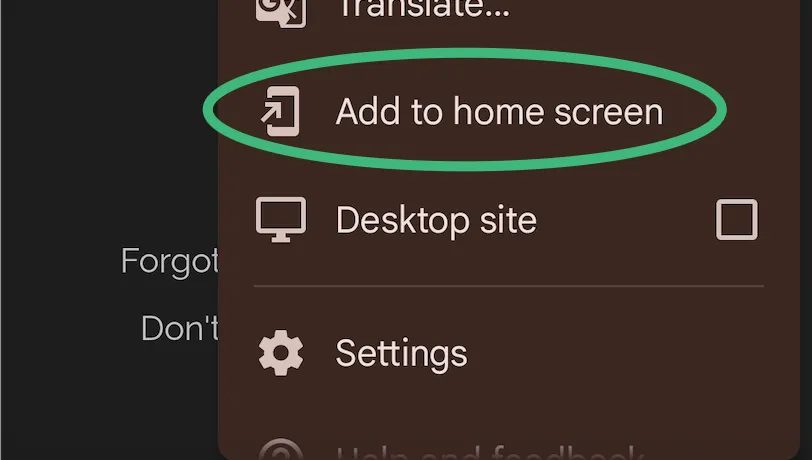 Confirming Add to Home screen in Chrome
