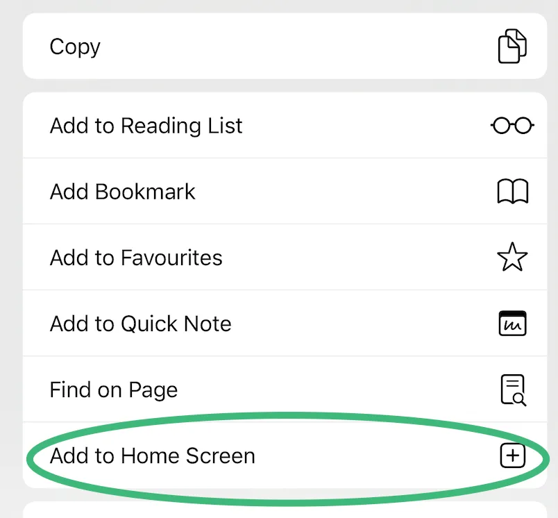 The Add to Home Screen option in Safari’s share sheet