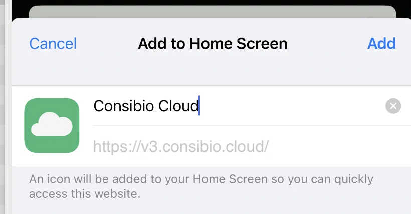 Confirming Add to Home Screen in Safari